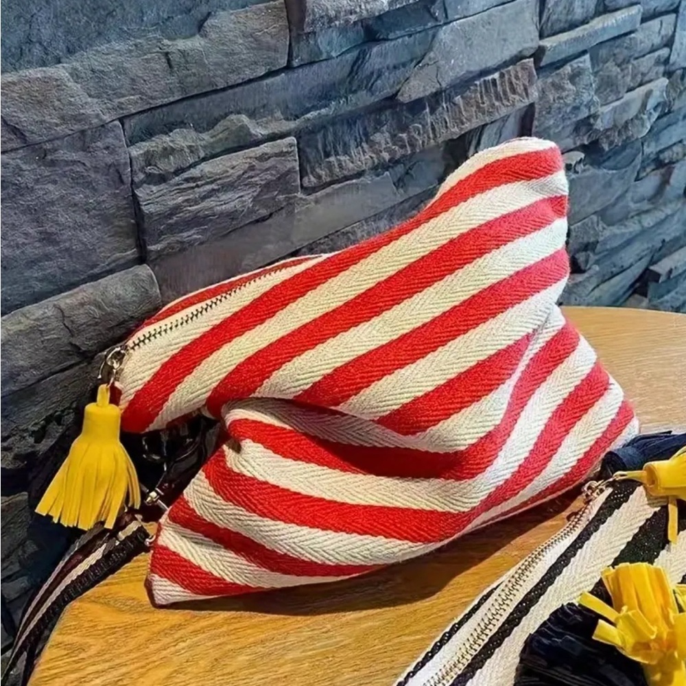 Striped Red and White Clutch with Tassel